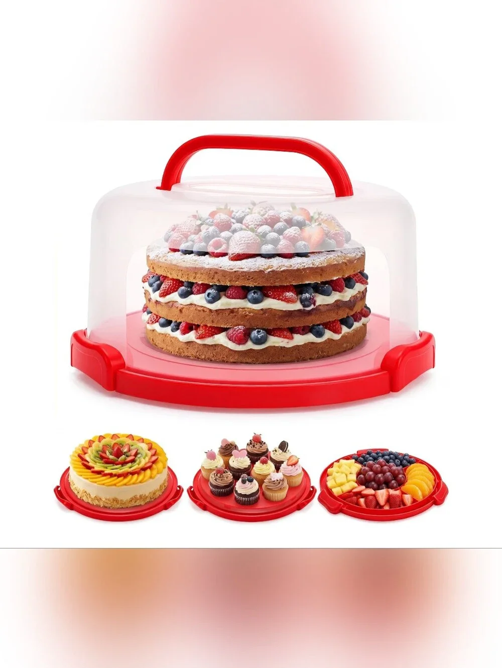 Red Cake Carrier and Serving Tray with Dome Lid